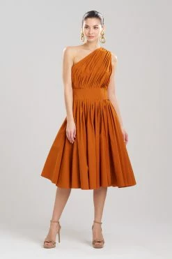 Taffeta One Shoulder Pleated Dress