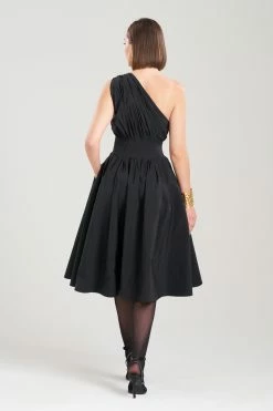 Taffeta One Shoulder Pleated Dress -Natori Sales Shop Taffeta One Shoulder Pleated Dress Black by Natori 2 61371.1690804001