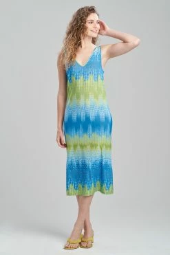 Tahiti V-Neck Gown -Natori Sales Shop Tahiti Gown Blue Green by N Natori 93071.1675436637