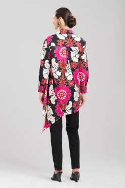 Talitha Cotton Poplin Asymmetrical Flounce Shirt -Natori Sales Shop Talitha Cotton Poplin Asymmetrical Flounce Shirt Black Multi by Natori 2 33578.1685711909