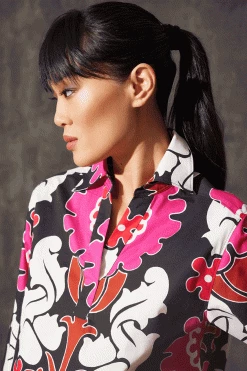 Talitha Cotton Poplin Asymmetrical Flounce Shirt -Natori Sales Shop Talitha Cotton Poplin Asymmetrical Flounce Shirt Black by Natori 3 13015.1686689637