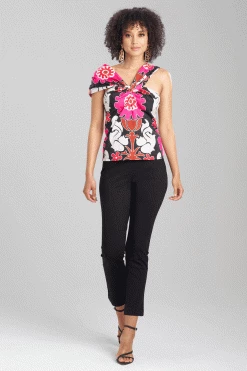 Talitha Cotton Poplin Asymmetrical Top -Natori Sales Shop Talitha Cotton Poplin Asymmetrical Top Black Multi by Natori 41904.1684934868