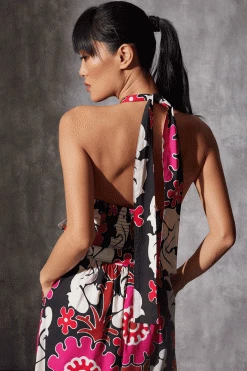 Talitha Cotton Poplin Belted Halter Jumpsuit -Natori Sales Shop Talitha Cotton Poplin Belted Halter Jumpsuit Black Multi by Natori 2 59772.1686689560