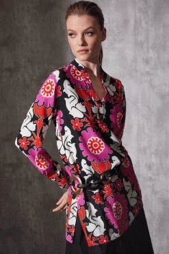 Talitha Crepe Barong Half Placket Shirt 6 Talitha Crepe Barong Half Placket Shirt -Natori Sales Shop Talitha Crepe Barong Half Placket Shirt Black by Natori 2 83597.1686689775