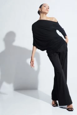 TENCEL™ Jersey Asymmetrical Ruched Top -Natori Sales Shop Tencel Jersey Asymmetrical Ruched Top Black by Natori 2 80775.1663953784