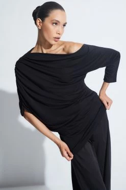 TENCEL™ Jersey Asymmetrical Ruched Top -Natori Sales Shop Tencel Jersey Asymmetrical Ruched Top Black by Natori 82579.1663953782