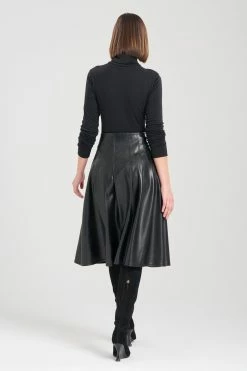 Vegan Luxe Lambskin A-line Pleated Skirt -Natori Sales Shop Vegan Luxe Lambskin A line Pleated Skirt Black by Natori 2 09982.1689779267
