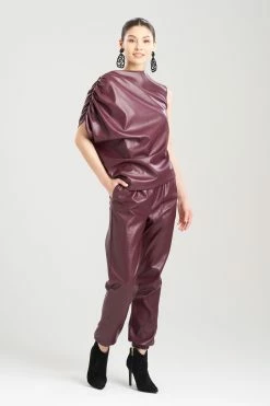 Vegan Luxe Lambskin Drape Top -Natori Sales Shop Vegan Luxe Lambskin Drape Top Bordeaux by Natori 90721.1689779178