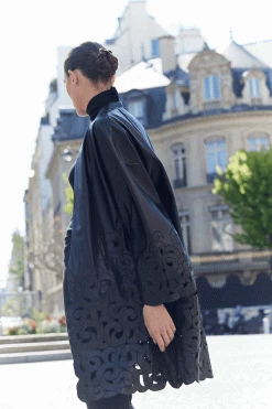 Vegan Luxe Lambskin Embroidered Scroll Coat -Natori Sales Shop Vegan Luxe Lambskin Embroidered Kimono Coat Black by Natori 93977.1691154469