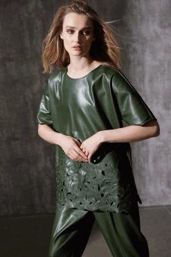 Vegan Luxe Lambskin Embroidered T-Shirt Tunic -Natori Sales Shop Vegan Luxe Lambskin Embroidered T Shirt Tunic Dark Olive by Natori 44537.1690972422