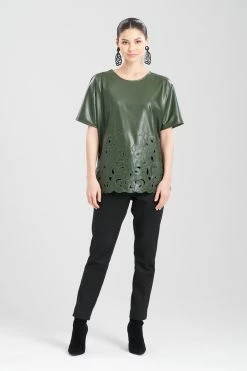 Vegan Luxe Lambskin Embroidered T-Shirt Tunic