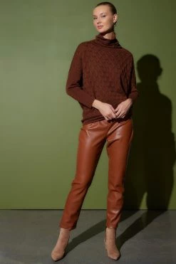 Vegan Luxe Lambskin Ankle Pants -Natori Sales Shop Vegan Luxe Leather Ankle Pants Cognac by Natori 41672.1663953868