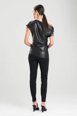 Vegan Luxe Leather Asymmetrical Drape Top 8 Vegan Luxe Leather Asymmetrical Drape Top -Natori Sales Shop Vegan Luxe Leather Asymmetrical Drape Top Black by Natori 2 98397.1659498593