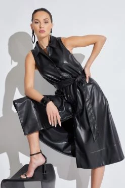 Vegan Luxe Leather Halter Shirtdress -Natori Sales Shop Vegan Luxe Leather Halter Shirtdress Black by Natori 2 48285.1654104921