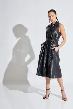 Vegan Luxe Leather Halter Shirtdress -Natori Sales Shop Vegan Luxe Leather Halter Shirtdress Black by Natori 01084.1654104922