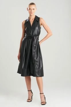 Vegan Luxe Leather Halter Shirtdress