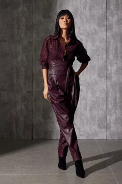 Vegan Luxe Lambskin Jogger Pants 27 Vegan Luxe Lambskin Jogger Pants -Natori Sales Shop Vegan Luxe Leather Jogger Pants Bordeaux by Natori 78165.1691154989