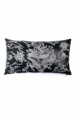 Vegan Luxe Leather Mandarin Embroidered Dragon Oblong Pillow