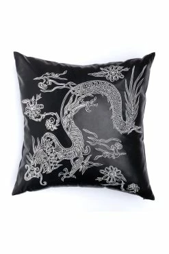 Vegan Luxe Leather Mandarin Embroidered Dragon Pillow