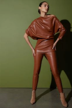 Vegan Luxe Leather Ruched Top -Natori Sales Shop Vegan Luxe Leather Ruched Top Cognac by Natori 2 60307.1663107049