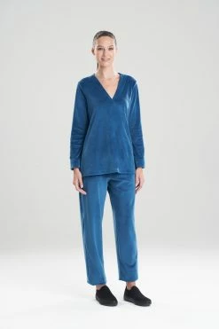 Velour Long Sleeve Top 46 Velour Long Sleeve Top -Natori Sales Shop Velour Long Sleeve Top Deco Blue by N Natori 43810.1641578328