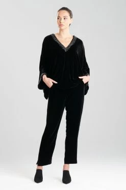 Velvet Kimono Embellished Top -Natori Sales Shop Velvet Kimono Embellished Top Black by JN 97147.1661968001