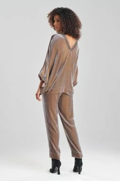 Velvet Kimono Embellished Top -Natori Sales Shop Velvet Kimono Embellished Top Brown by JN 2 71717.1664225771