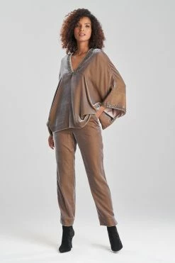 Velvet Kimono Embellished Top -Natori Sales Shop Velvet Kimono Embellished Top Brown by JN 66611.1664225783