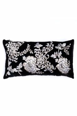 Velvet Mandarin Embroidered Oblong Pillow