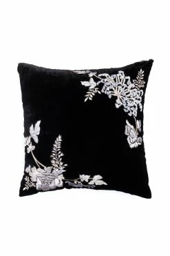 Velvet Mandarin Embroidered Trim Pillow