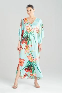 Water Lily Butterfly Caftan -Natori Sales Shop Water Lily Butterfly Caftan Blue Coral Combo by N Natori 46354.1675358199