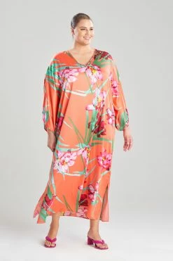 Water Lily Butterfly Caftan -Natori Sales Shop Water Lily Butterfly Caftan Coral Pink Combo by N Natori 3 93688.1675358189