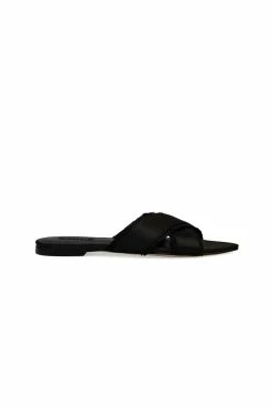Wayu Satin Fringe Cross Slide Sandals 33 Wayu Satin Fringe Cross Slide Sandals -Natori Sales Shop Wayu Satin Fringe Cross Slide Sandals Black by Natori 5 33275.1670865787