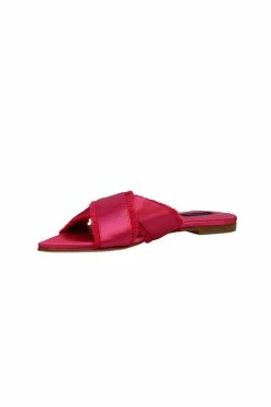 Wayu Satin Fringe Cross Slide Sandals 39 Wayu Satin Fringe Cross Slide Sandals -Natori Sales Shop Wayu Satin Fringe Cross Slide Sandals Dragonfruit by Natori 3 78157.1670865809