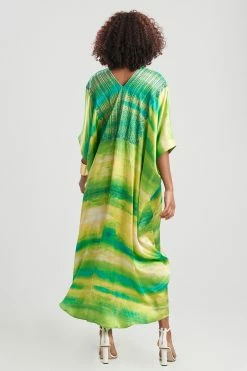 Natori Sales Shop -Natori Sales Shop Yoriko Embroidery Silk Caftan Chartreuse by JN 2 87784.1646156226