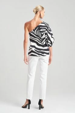 Natori Sales Shop -Natori Sales Shop Zebra Cotton Poplin Balloon One Shoulder Top Black White by Natori 2 40719.1668689196