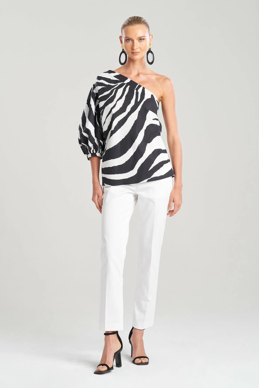 Zebra Cotton Poplin Balloon One Shoulder Top 1 Zebra Cotton Poplin Balloon One Shoulder Top
