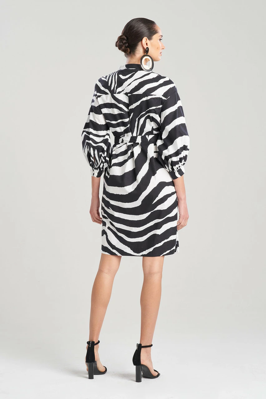 Zebra Cotton Poplin Balloon Sleeve Belted Shirtdress 2 Zebra Cotton Poplin Balloon Sleeve Belted Shirtdress - Image 2