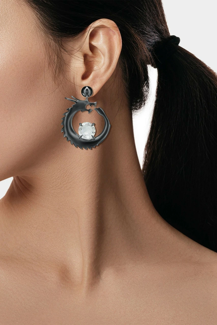 Dragon Midnight Silver And White Topaz Dangler Earrings 2 Dragon Midnight Silver And White Topaz Dangler Earrings - Image 2