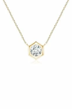Indochine 14k Hexagon Frame Diamond Solitaire Necklace