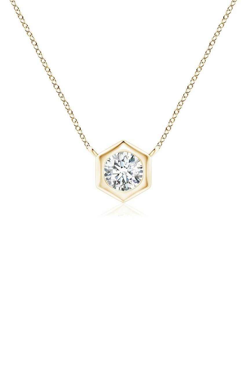 Indochine 14k Hexagon Frame Diamond Solitaire Necklace 1 Indochine 14k Hexagon Frame Diamond Solitaire Necklace