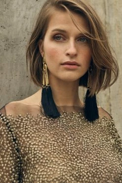 Gold Plated Brass Tassel Clip Earrings -Natori Sales Shop apiahciqi 05606.1580855818