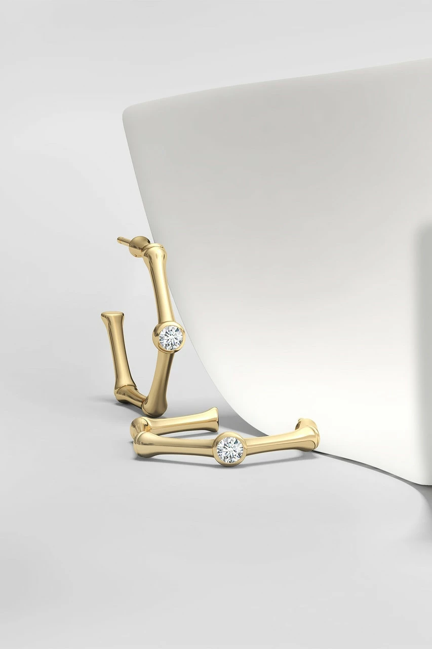 Indochine 14k Bamboo Hexagon Diamond Center Hoop Earrings 3 Indochine 14k Bamboo Hexagon Diamond Center Hoop Earrings - Image 3