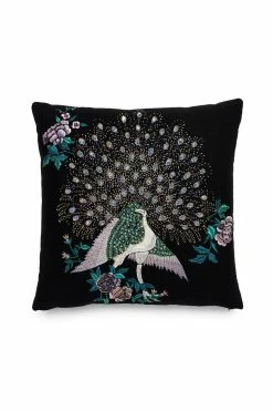 Mayon Beaded Peacock Embroidery Pillow Case