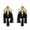 Gold Plated Brass Geo Tassel Clip Earrings