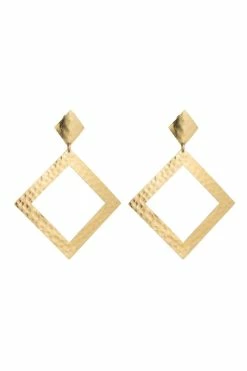 Gold Plated Brass Diamond Shape Clip Earrings