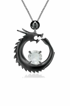 Dragon Midnight Silver & White Topaz Slider Pendant Necklace