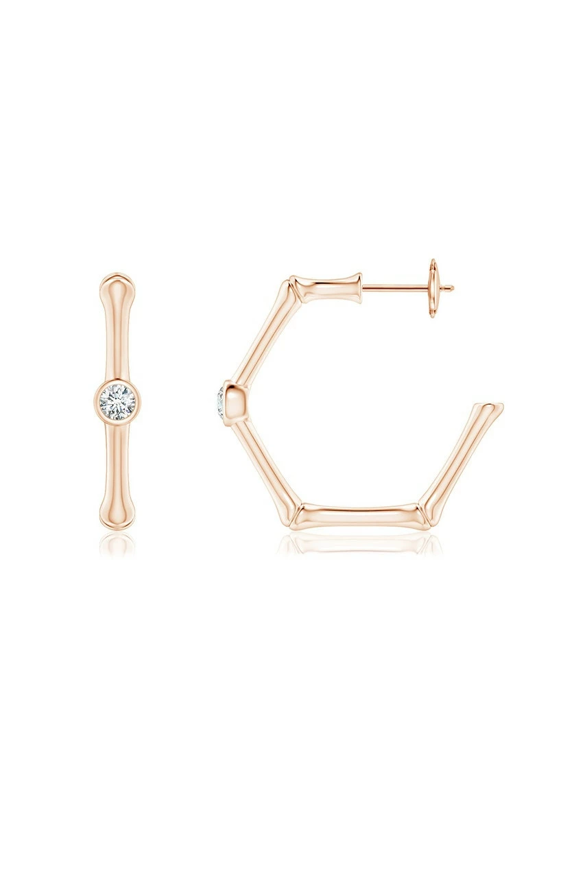 Indochine 14k Bamboo Hexagon Diamond Center Hoop Earrings 11 Indochine 14k Bamboo Hexagon Diamond Center Hoop Earrings - Image 11