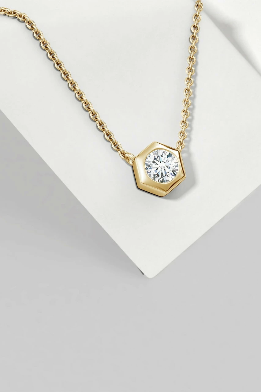 Indochine 14k Hexagon Frame Diamond Solitaire Necklace 4 Indochine 14k Hexagon Frame Diamond Solitaire Necklace - Image 4