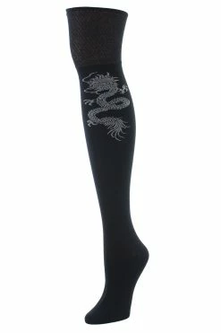 Textured Cuff Dragon Over The Knee Socks